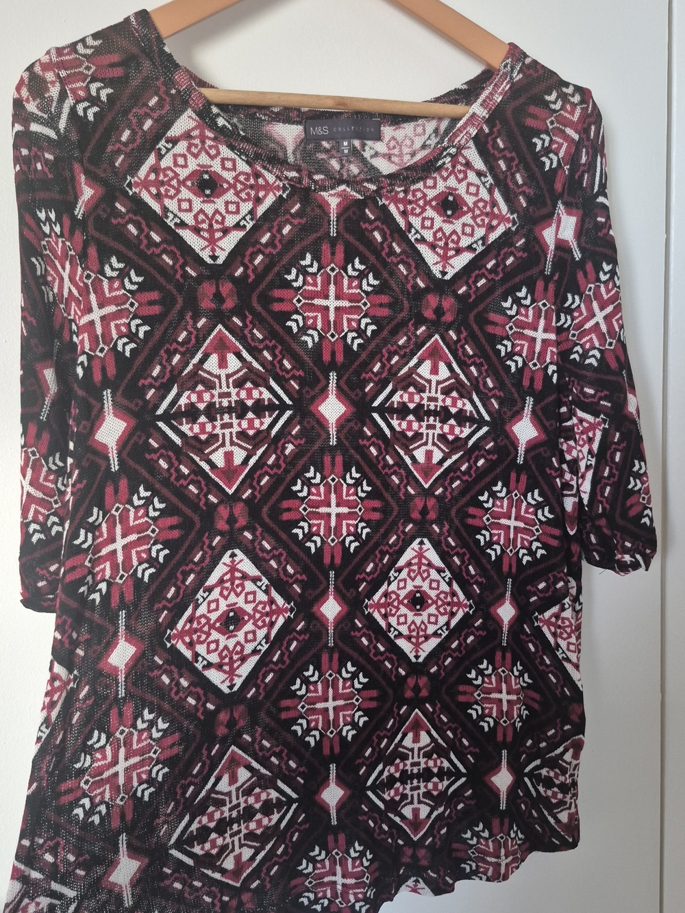 M&S Collection Women’s Geometric Print Knit Top Asymmetric Hem Size Medium M